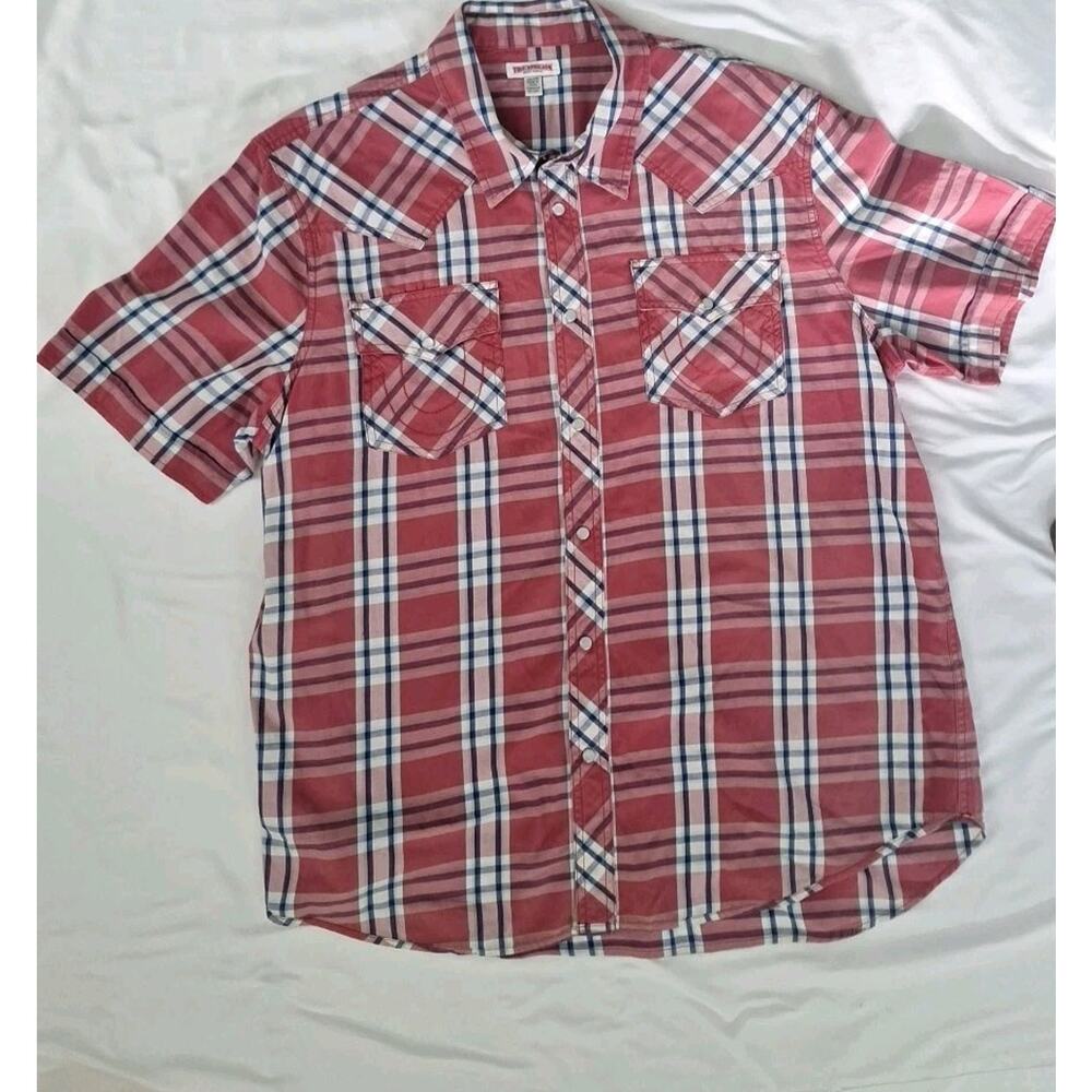 True Religion Men's Short Sleeve Shirt Pearl Snap Plaid 2XL